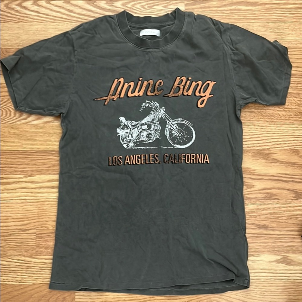 Anine Bing Charcoal Tee with Motorcycle Graphic